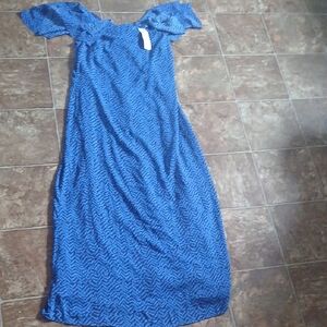 NWT Banana Republic Blue And Black Designs Off-Shoulder Maxi Dress